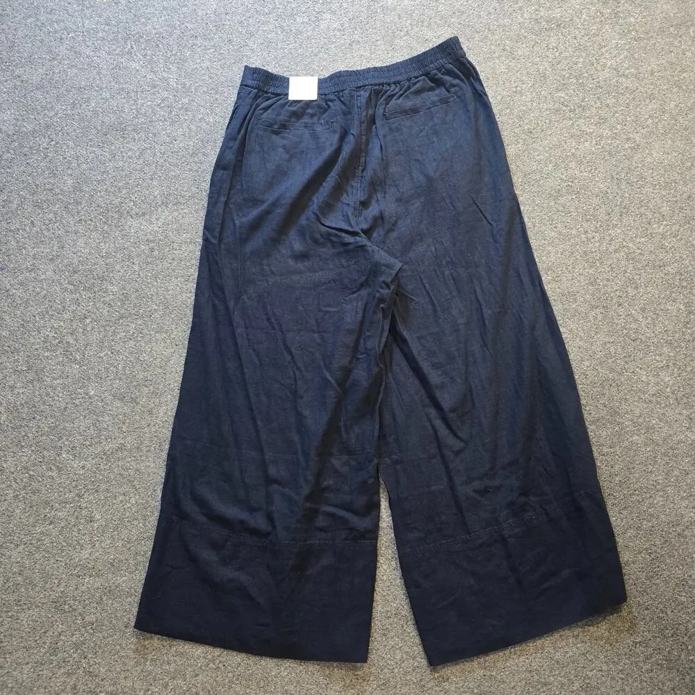 Banana Republic Pants Womens Size Large Blue Wide Leg Cropped Linen Blend Casual